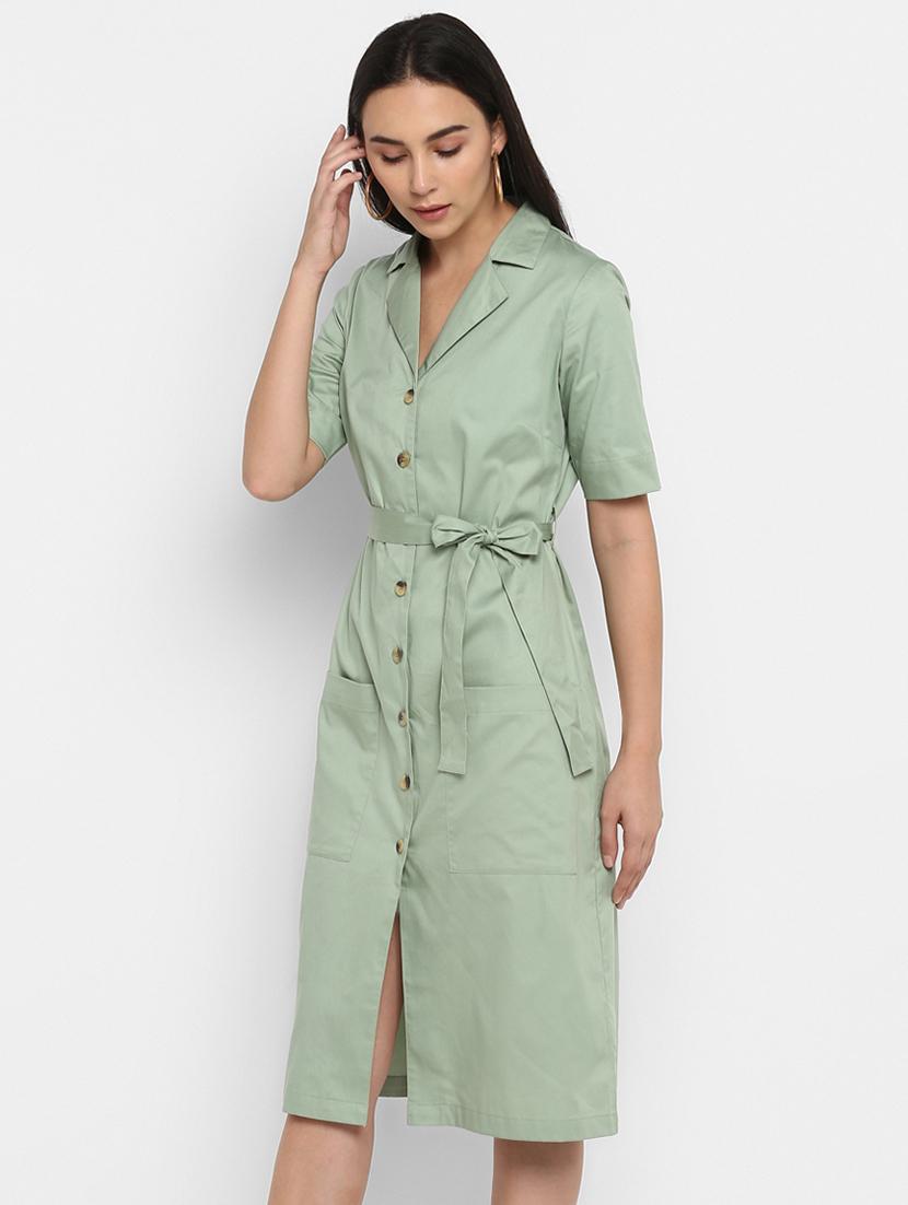 lapel collar belted shirt dress - 17423192 - Zoom Image - 3
