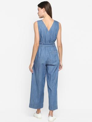 tie front denim full leg jumpsuit - 17423198 - Standard Image - 3