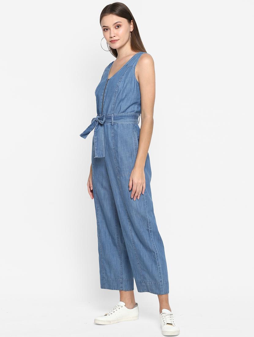 tie front denim full leg jumpsuit - 17423198 - Zoom Image - 2