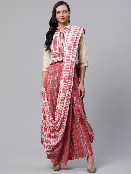 crop top cowl dhoti set - 17423301 - Standard Image - 1