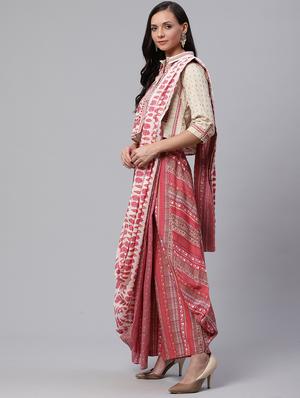 crop top cowl dhoti set - 17423301 - Standard Image - 2