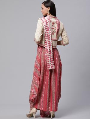 crop top cowl dhoti set - 17423301 - Standard Image - 3