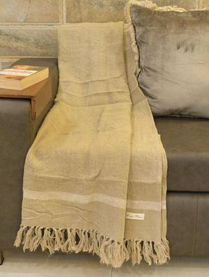 linen woven throw blanket with fringes - 17423311 - Standard Image - 2