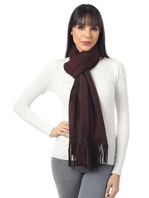 brown solid wool stole - 17423430 - Standard Image - 1