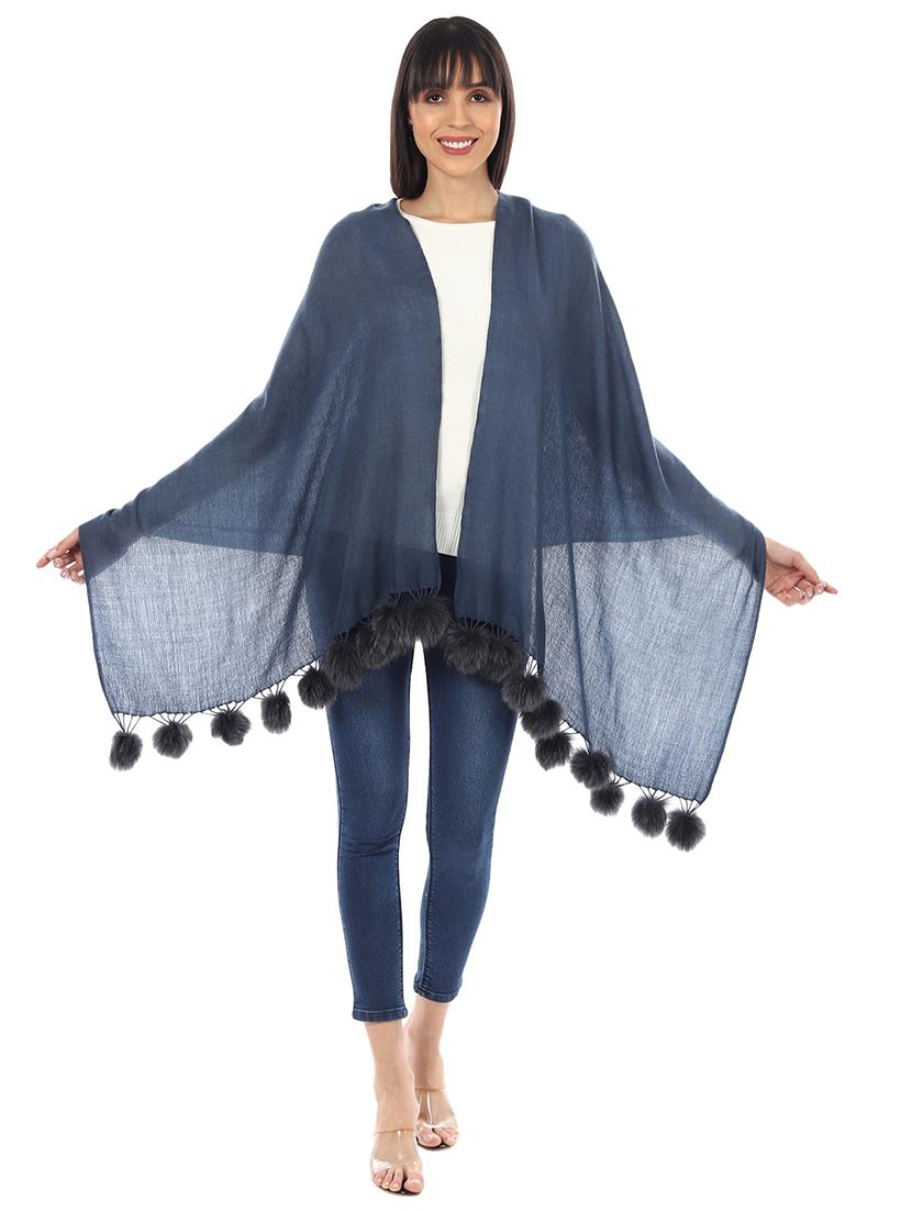 navy blue solid wool stole - 17423442 - Zoom Image - 3