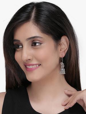 silver metal chandballi earring - 17423592 - Standard Image - 3