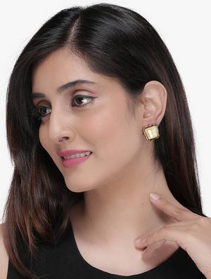 yellow metal studs earring - 17423598 - Standard Image - 3