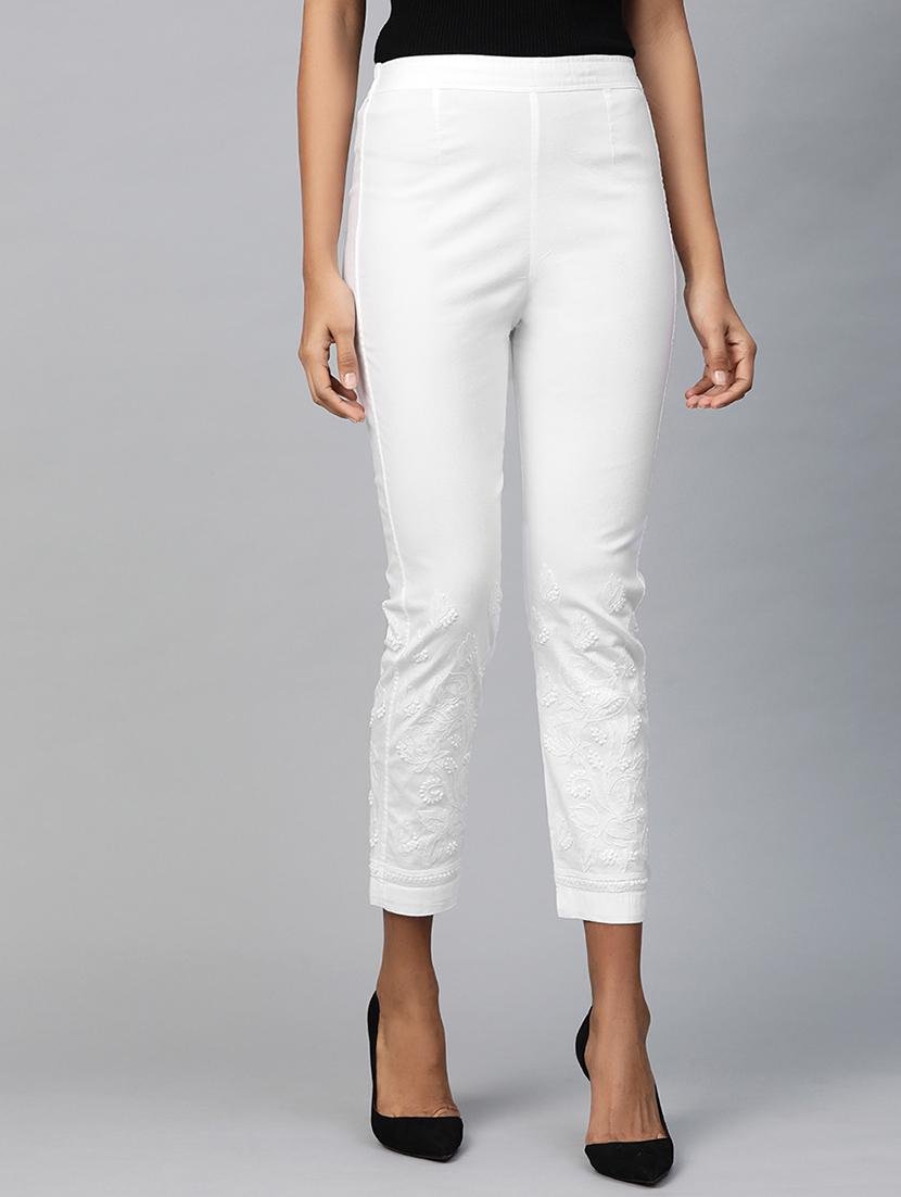 ada hand-embroidered white chikankari tapered pant - 17423625 - Zoom Image - 1