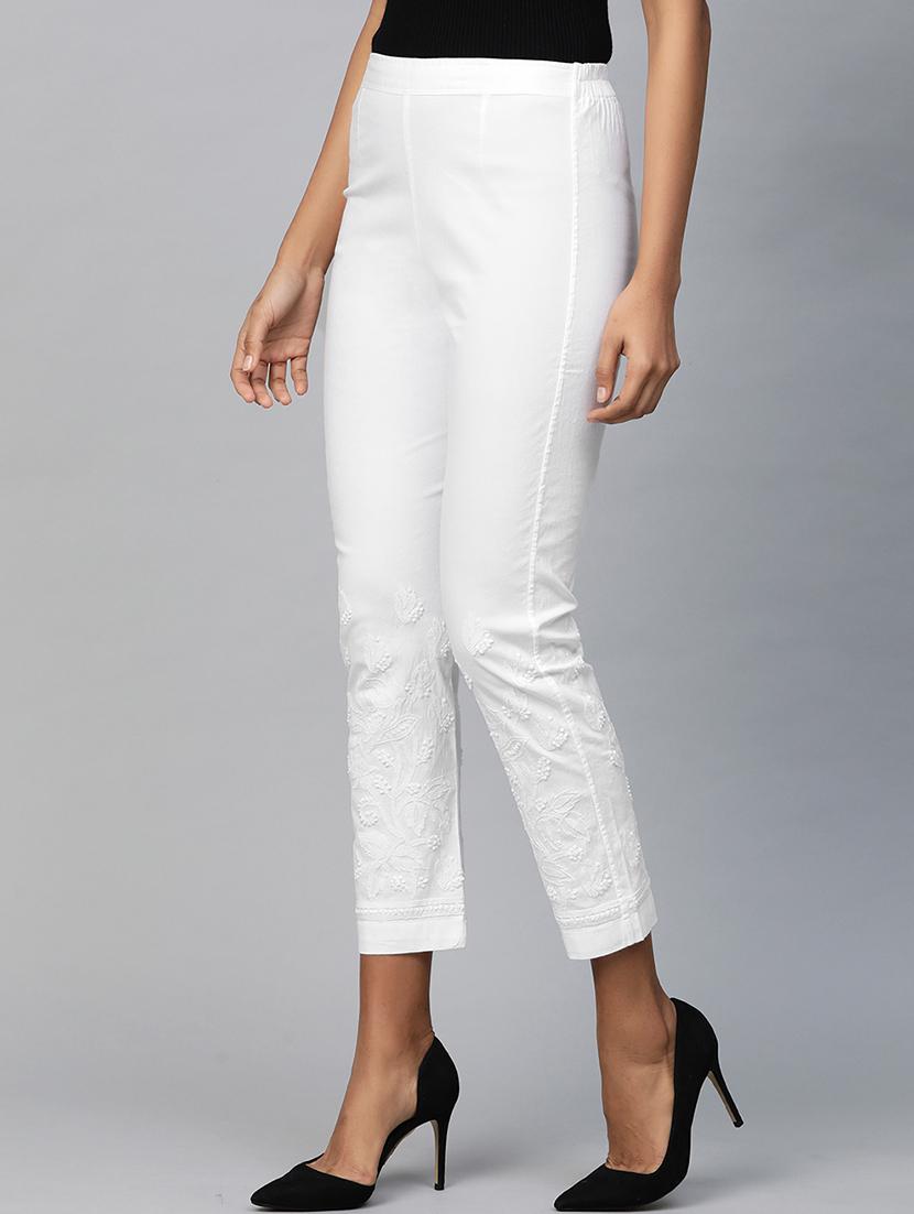 ada hand-embroidered white chikankari tapered pant - 17423625 - Zoom Image - 2