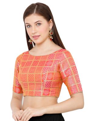 pink cotton blend brocade blouse - 17423729 - Standard Image - 2