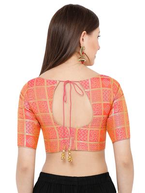 pink cotton blend brocade blouse - 17423729 - Standard Image - 3