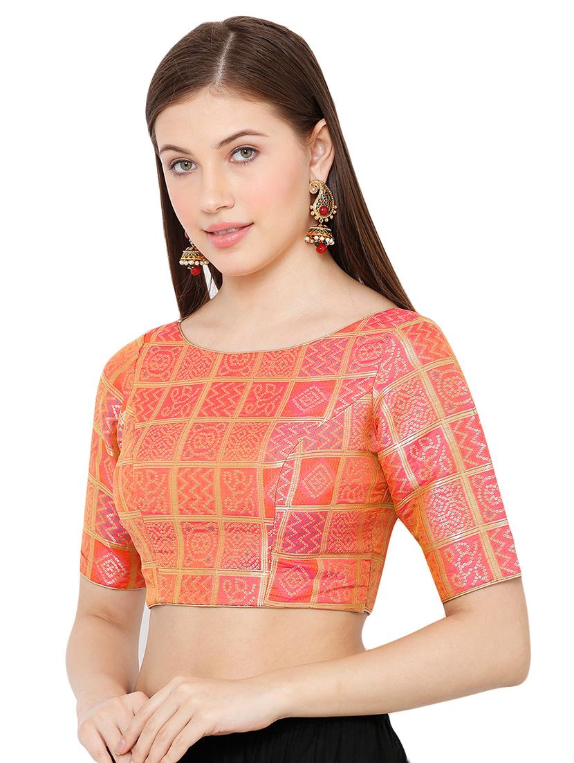 pink cotton blend brocade blouse - 17423729 - Zoom Image - 2