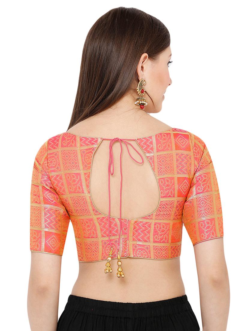 pink cotton blend brocade blouse - 17423729 - Zoom Image - 3