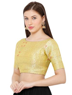 green cotton blend brocade blouse - 17423731 - Standard Image - 2