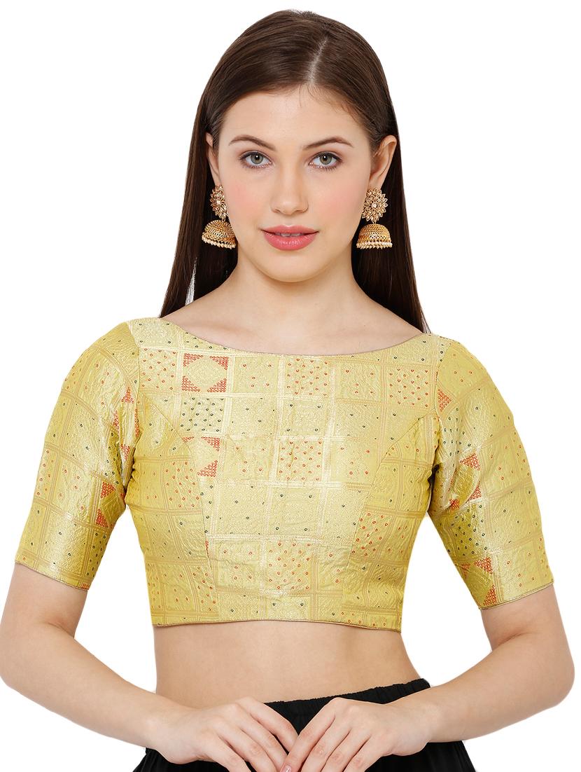 green cotton blend brocade blouse - 17423731 - Zoom Image - 1