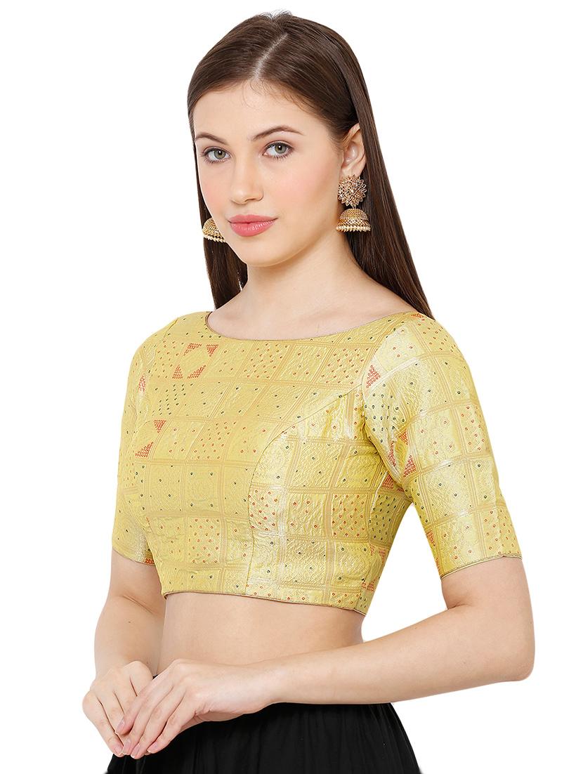 green cotton blend brocade blouse - 17423731 - Zoom Image - 2