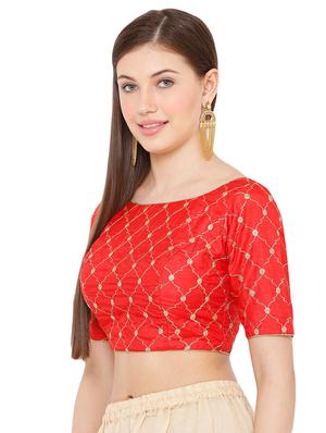 red silk embroidered blouse - 17423734 - Standard Image - 2