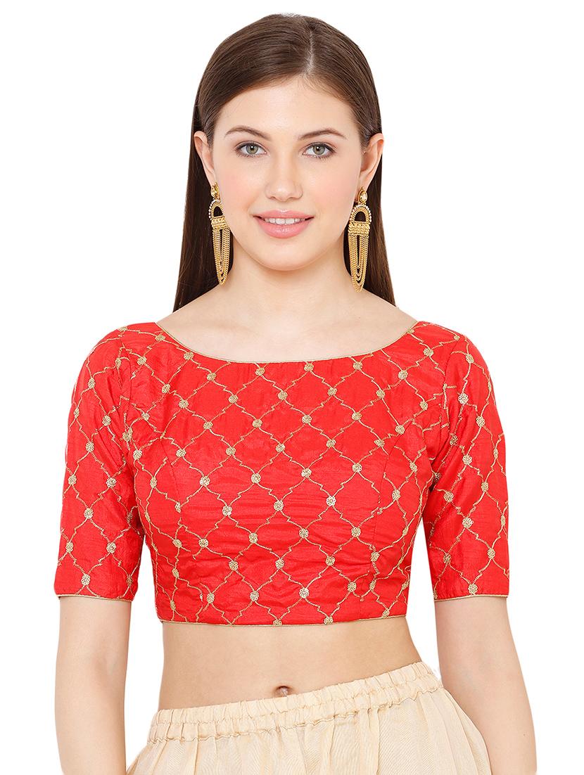 red silk embroidered blouse - 17423734 - Zoom Image - 1