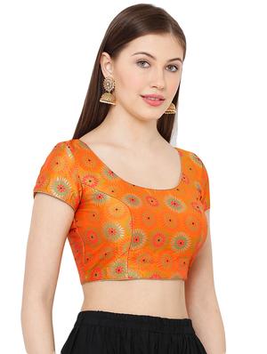yellow cotton blend brocade blouse - 17423746 - Standard Image - 2