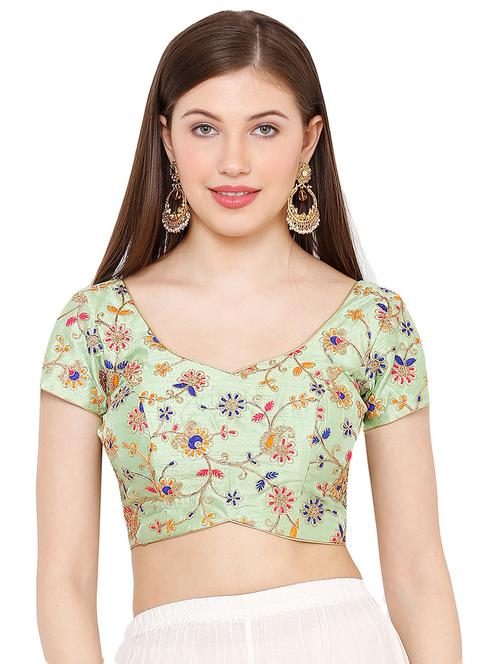 green art silk embroidered blouse - 17423750 - Standard Image - 1