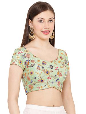 green art silk embroidered blouse - 17423750 - Standard Image - 2