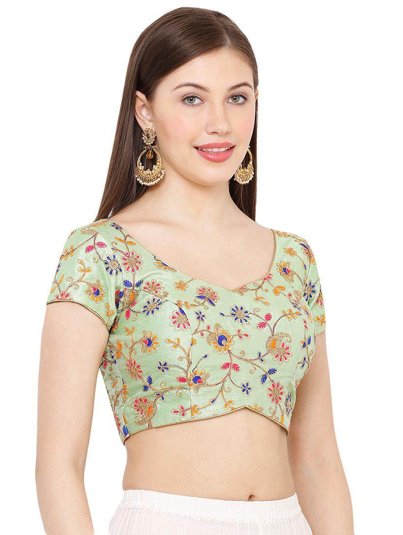 green art silk embroidered blouse - 17423750 - Zoom Image - 2