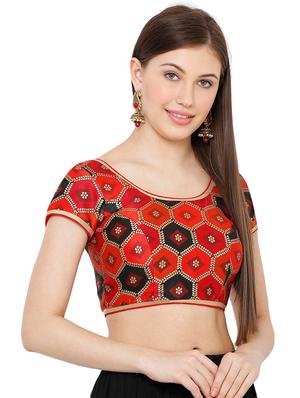 red cotton blend brocade blouse - 17423755 - Standard Image - 2