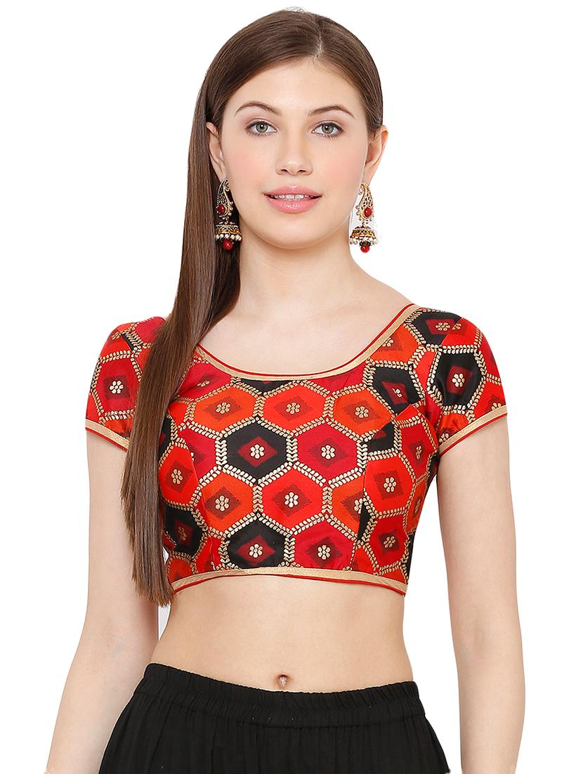 red cotton blend brocade blouse - 17423755 - Zoom Image - 1