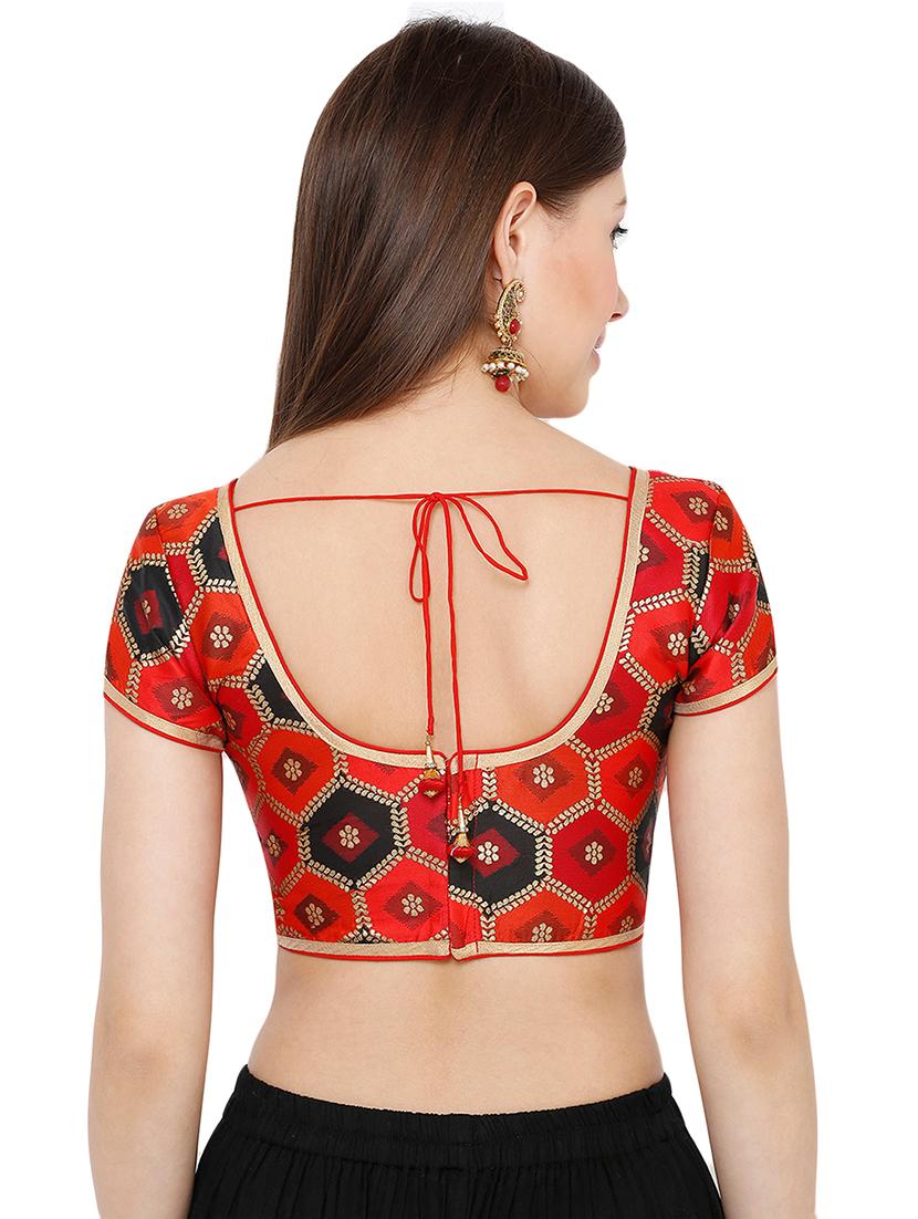 red cotton blend brocade blouse - 17423755 - Zoom Image - 3