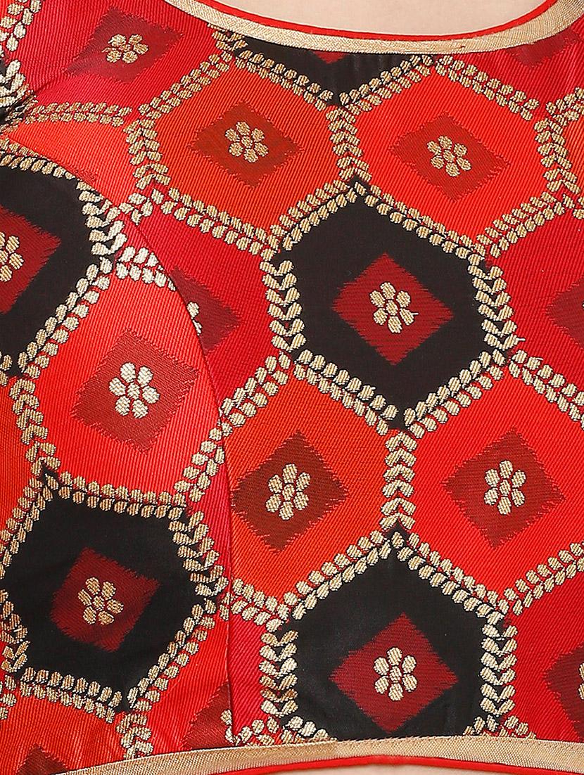 red cotton blend brocade blouse - 17423755 - Zoom Image - 5