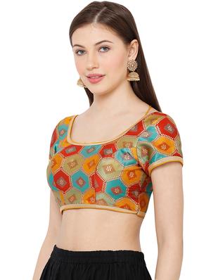 yellow cotton blend brocade blouse - 17423756 - Standard Image - 2
