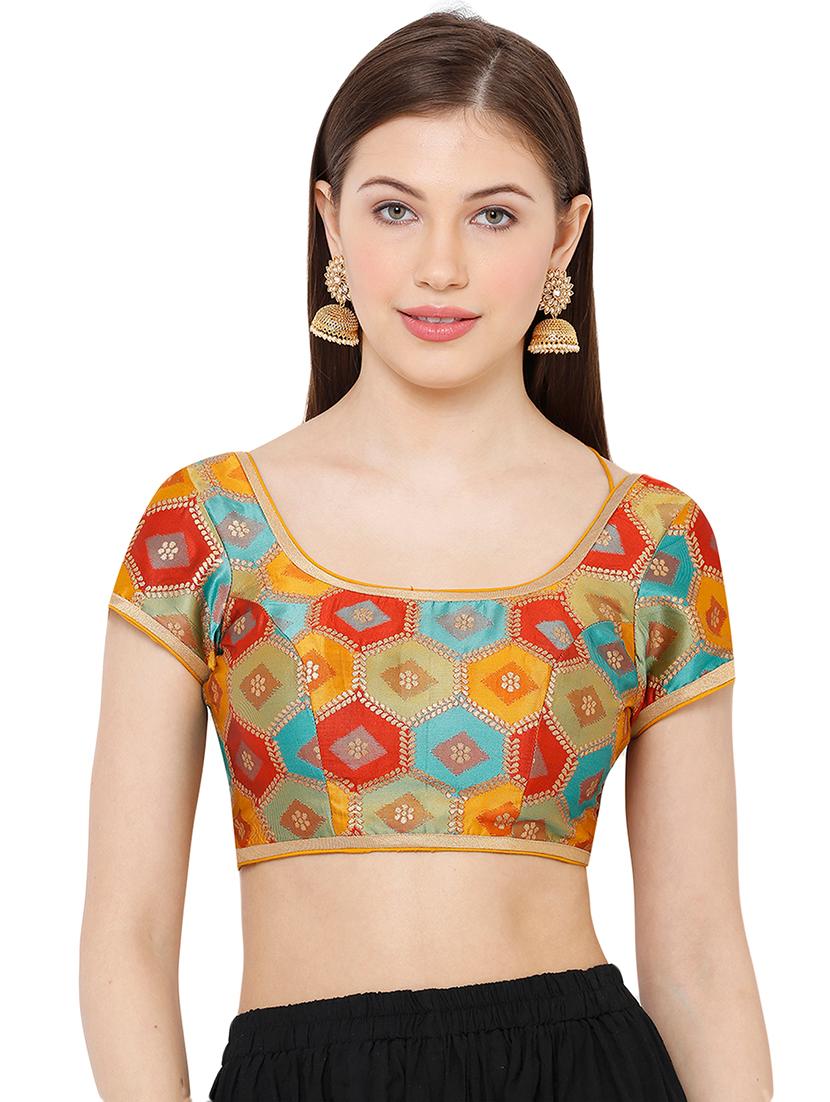 yellow cotton blend brocade blouse - 17423756 - Zoom Image - 1
