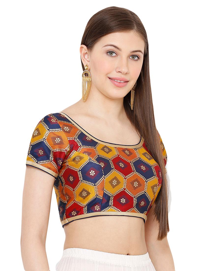 blue cotton blend brocade blouse - 17423757 - Zoom Image - 2