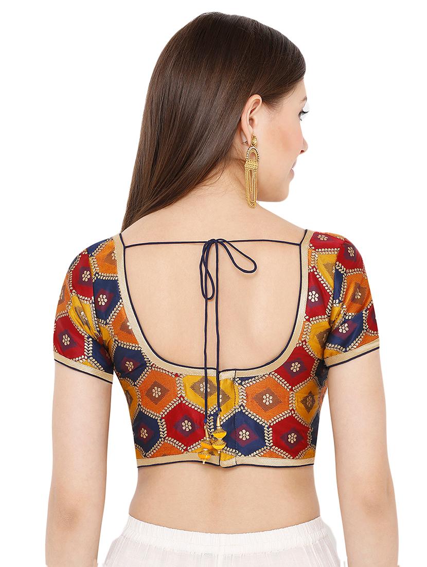 blue cotton blend brocade blouse - 17423757 - Zoom Image - 3