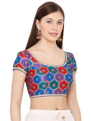 blue cotton blend brocade blouse - 17423758 - Standard Image - 2