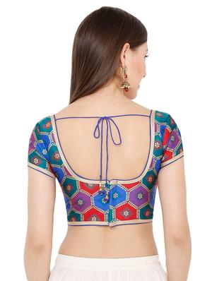 blue cotton blend brocade blouse - 17423758 - Standard Image - 3