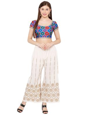 blue cotton blend brocade blouse - 17423758 - Standard Image - 4