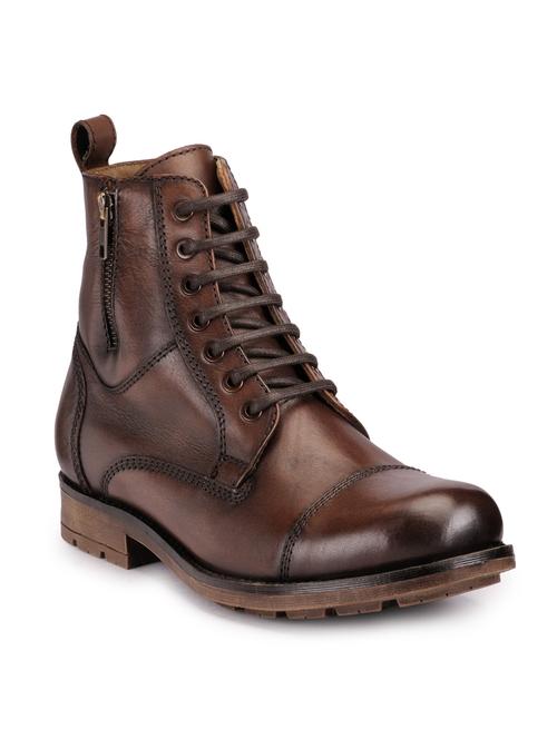 brown leather lace up boots - 17424008 - Standard Image - 1