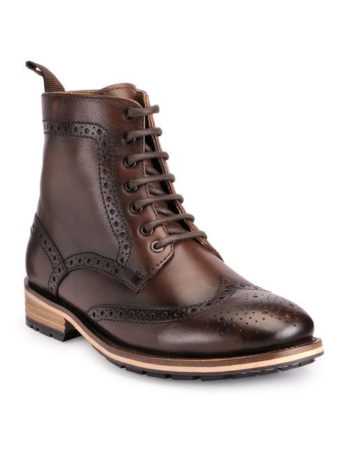 brown leather lace up boots - 17424010 - Standard Image - 1