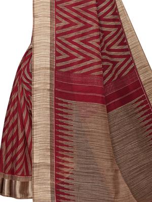 maroon printed saree with blouse - 17424096 - Standard Image - 3
