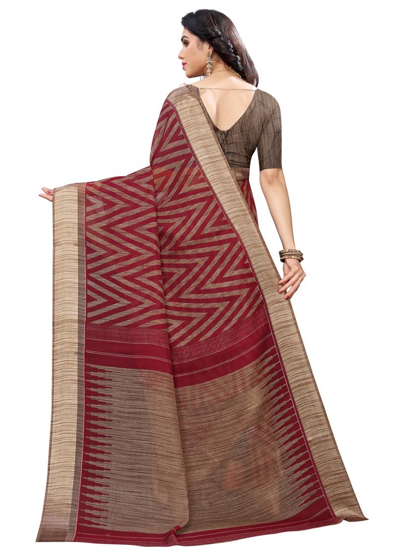 maroon printed saree with blouse - 17424096 - Zoom Image - 2