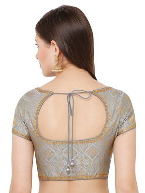 grey cotton blend brocade blouse - 17424122 - Standard Image - 3