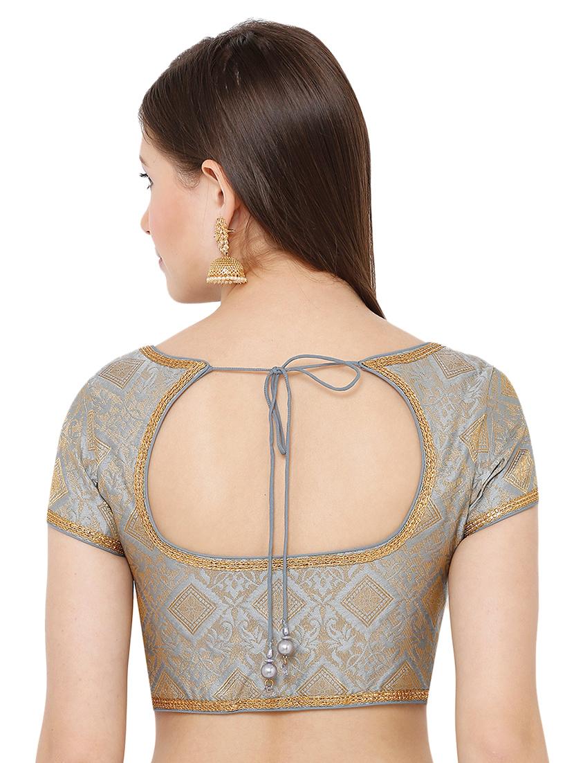 grey cotton blend brocade blouse - 17424122 - Zoom Image - 3