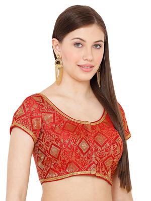 red cotton blend brocade blouse - 17424124 - Standard Image - 2