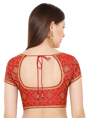 red cotton blend brocade blouse - 17424124 - Standard Image - 3