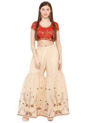red cotton blend brocade blouse - 17424124 - Standard Image - 4