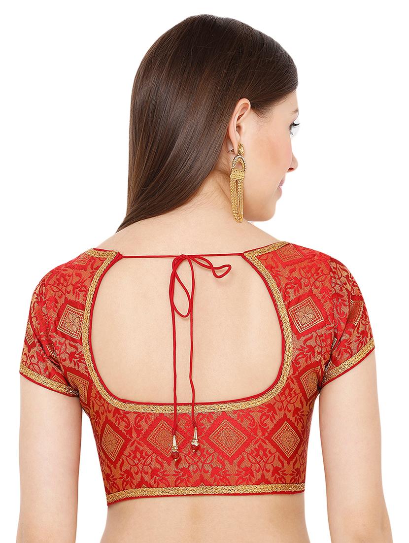 red cotton blend brocade blouse - 17424124 - Zoom Image - 3