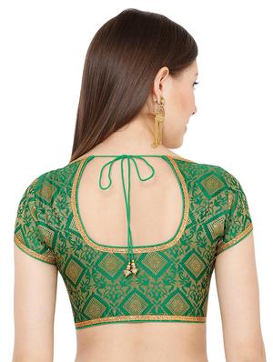 green cotton blend brocade blouse - 17424126 - Standard Image - 3