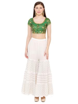 green cotton blend brocade blouse - 17424126 - Standard Image - 4