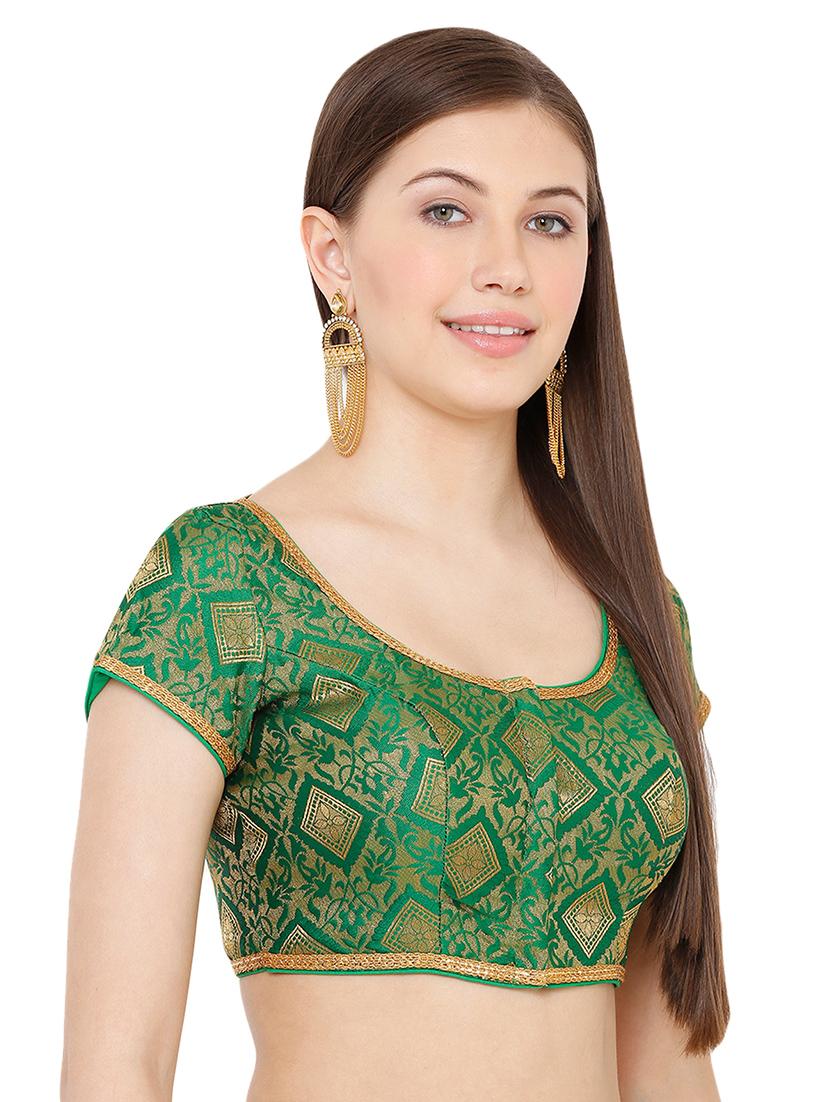 green cotton blend brocade blouse - 17424126 - Zoom Image - 2